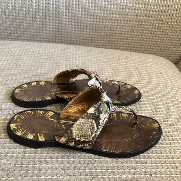 Prada Women's Brown/Cream Leather Sandals. - Picture 1 of 14